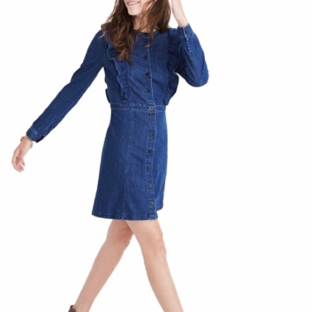 Madewell Ruffle Denim Dress 0